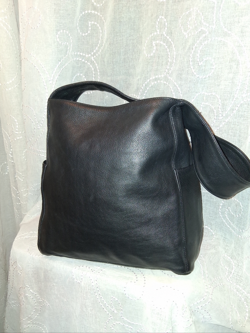 Eileen Fisher Black Leather Hobo Shoulder Bag